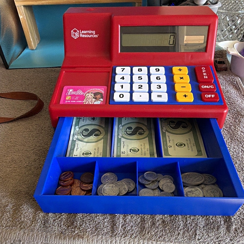 Learning Resources Electronic Cash Register w/ Drawer Play Money Barbie tested